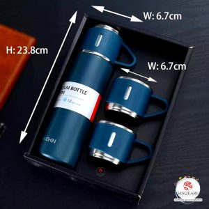 Premium Quality Double Walled Vacuum Flask with 3 Mug Set